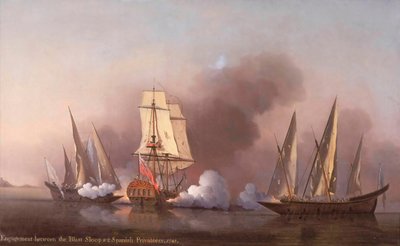 The Engagement between the Blast Sloop and two Spanish Privateers by Samuel Scott